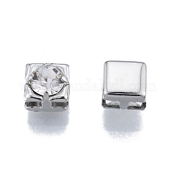 Perle di zirconi cubici trasparenti in micro pavè di ottone, quadrato, platino, 7x7x5.7mm, Foro: 1.8x3.4 mm