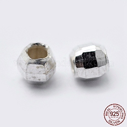 Sterling Silver Spacer Beads, Faceted, Round, Silver, 4mm, Hole: 1mm
