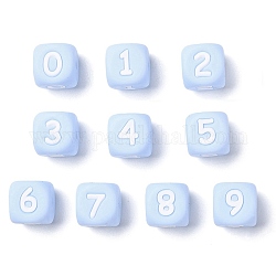 Perles de silicone, pour la fabrication de bracelets ou de colliers, style de chiffres arabes, cube bleu ciel clair, nombre mixte aléatoire, 10x10x10mm, Trou: 2mm
