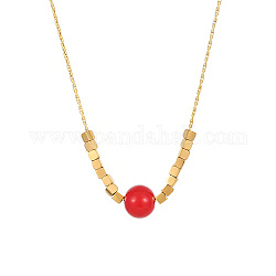 Halskette mit Anhänger aus Edelstahl für Damen, runder Würfel, golden, rot, 15-3/4 Zoll (40 cm)