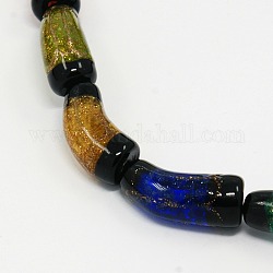 Handmade Gold Sand Lampwork Beads Strands, Curved Tube Beads, Colorful, 22x9mm, Hole: 1mm, about 16pcs/strand, 12.9inch