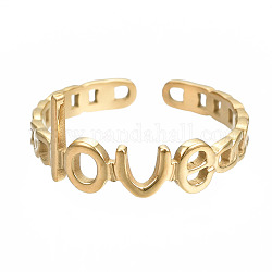 304 anillo de puño abierto de acero inoxidable con palabra amor., anillo hueco grueso para mujer, dorado, nosotros tamaño 6 3/4 (17.1 mm)