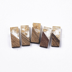 Pendentifs en résine transparente et bois de noyer, une feuille d'or, rectangle, or, 23x9x3.5mm, Trou: 2mm