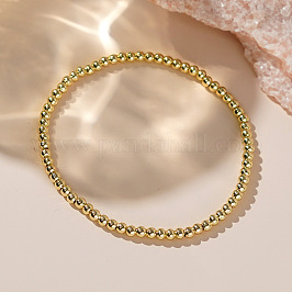 Minimalistische Stretch-Armbänder aus Messingperlen für Damen, Runde, echtes 18k vergoldet, 6.30 Zoll (16 cm) ~ 6.89 Zoll (17.5 cm)