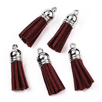 Faux Suede Tassel Pendant Decorations, with CCB Plastic Cord Ends, Platinum, Dark Red, 35~37x10mm, Hole: 1.8mm