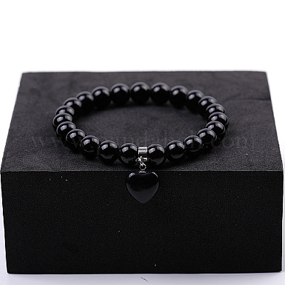 Braccialetti elasticizzati in agata nera naturale&nbsp;ZS4670-4-1