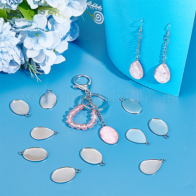 2 Styles 304 Stainless Steel Teardrop Pendant Trays Cabochon