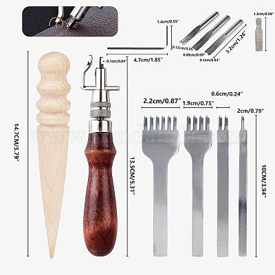 High Carbon Steel Leather Crafting Tools, with Wood, Leather Working Tools  Kit, for Stitching Punching Cutting Sewing Leather Craft Making, Stainless