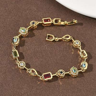 Messing Micro Pave bunte Zirkonia Gliederkettenarmbänder&nbsp;BJEW-G764-04G-1