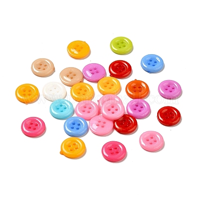 Acrylic Shirt Buttons, Plastic Sewing Buttons for Costume Design, 4-Hole,  Dyed, Flat Round, Mixed Color, 12x2mm, Hole: 1mm