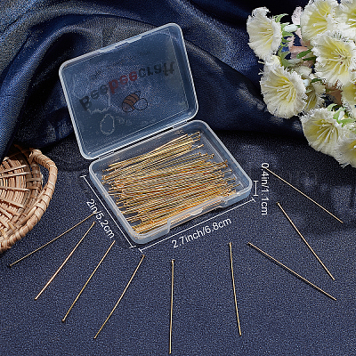 Wholesale Beebeecraft 100Pcs/Box Flat Head Pins 18K Gold Plated Straight  End Head Pins Jewelry Head Pins for Jewelry Beading Craft Making 