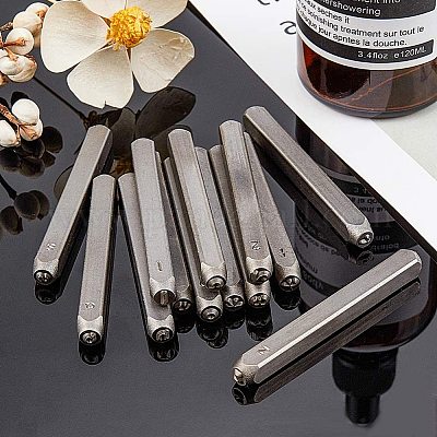 PH PandaHall 36pcs Leather Stamping Tools Letter Number Stamping Punches  13x10mm Leathercraft Metal Stamp with 10pcs 5 Colors Snap Bracelets Blank