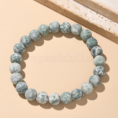 Bracciali elasticizzati con perle di diaspro verde naturale&nbsp;BJEW-K212-B-017-1