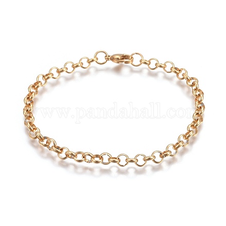 Ion Plating(IP) 304 Stainless Steel Rolo Chain Bracelets BJEW-L634-03A-G-1