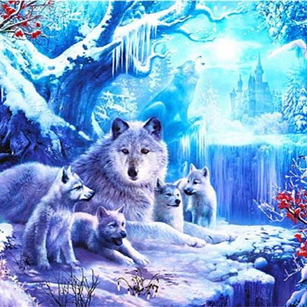 Наборы алмазной живописи с изображением волка и пейзажа своими руками DIAM-PW0001-252K-1