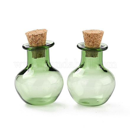 丸いガラスのコルク瓶の飾り  ガラスの空のウィッシングボトル  ペンダントデコレーション用のDIYバイアル  ミディアムシーグリーン  1.8x2.1cm GLAA-D002-03B-1