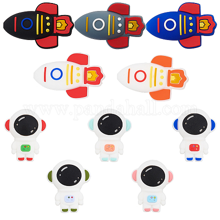 SUNNYCLUE 10Pcs 10 Style Rocket and Spaceman Food Grade Eco-Friendly Silicone Beads SIL-SC0001-38-1