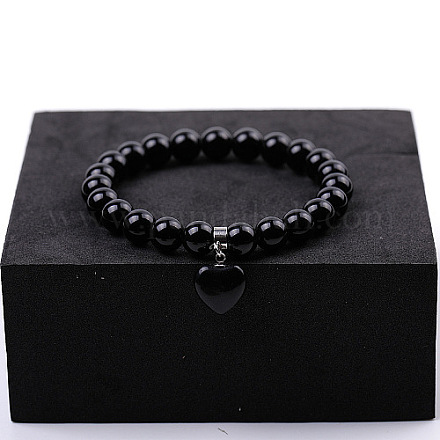 Braccialetti elasticizzati in agata nera naturale&nbsp;ZS4670-4-1