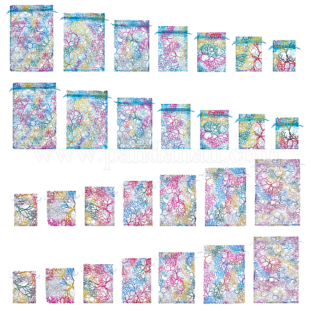 SUPERFINDINGS 70 PCS Mixed Color Coralline Organza Gift Bags Drawstring Bags for Baby Shower Favor Party Wedding Favors Decoration Candy Christmas Ornament OP-FH0001-01-1