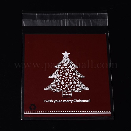 レクタングルセロハンのOPP袋  クリスマスツリー模様を持つ  暗赤色  14x9.9cm  一方的な厚さ：0.035mm  インナー対策：11x9.9のCM  約95~100個/袋 OPC-L001-27B-1