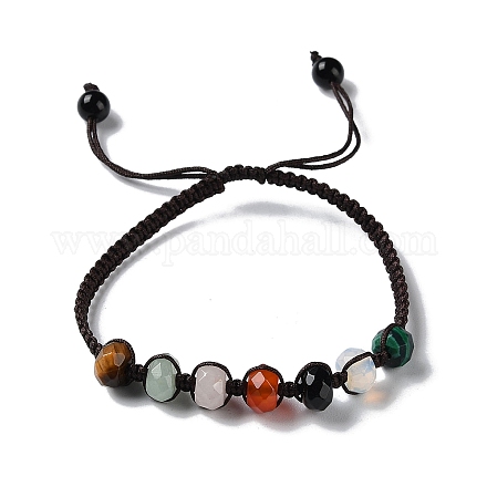 Rondelle Natural & Synthetic Random Mixed Gemstone Braided Bead Bracelets BJEW-H239-03A-1