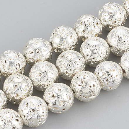 Brins de perles de pierre de lave naturelle galvanisées G-T061-55E-10mm-1