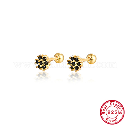 Veri orecchini a bottone con fiore in argento sterling placcati in oro 18k TL5591-9-1