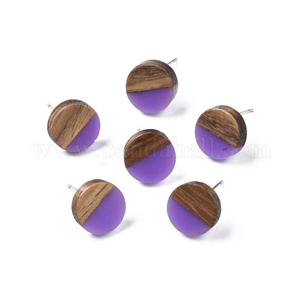 Opaque Resin & Walnut Wood Stud Earrings EJEW-N017-008-B09-1