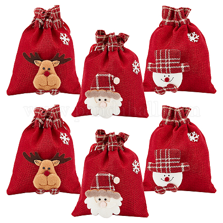Wadorn® 6pcs 3 sacchetti di imballaggio in lino a tema natalizio ABAG-WR0001-02-1