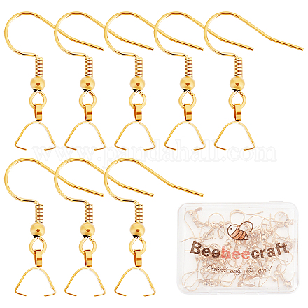 Beebeecraft 30Pcs/Box Earring Hooks with Pinch Bails 18K Gold Plated Stainless Steel French Wire Earring Ball Hooks with Pendant Clasp for Earring Jewelry Making Supplies STAS-BBC0001-28-1