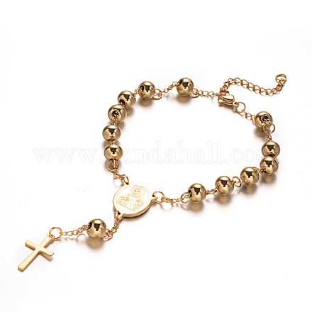 Rosary Bead Bracelets with Cross BJEW-E282-01G-1