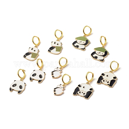 Boucles d'oreilles créoles en alliage d'émail panda pour femmes EJEW-JE04774-1