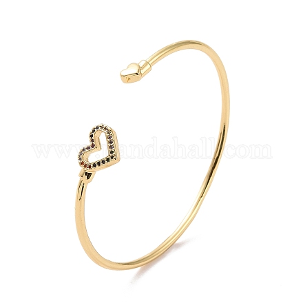 Bracelet manchette ouvert coeur zircone cubique coloré BJEW-P280-03G-1
