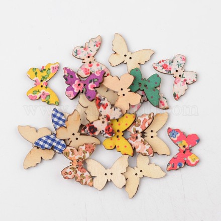 Printed Butterfly 2-Hole Wooden Buttons BUTT-K002-10M-1
