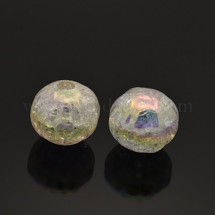 AB Color Crackle Acrylic Flat Round Beads CACR-M003-08-1