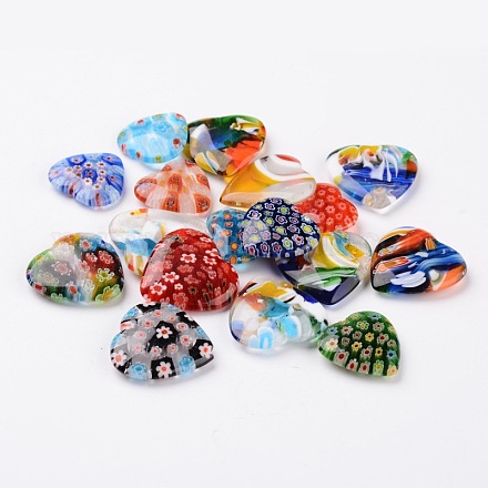 Heart Millefiori Glass Half Drilled Beads LK-L004-01-1