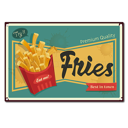 CREATCABIN French Fries Tin Sign Metal Food Sign Vintage Funny Sign for Home Coffee Restaurant Bar Sign AJEW-WH0157-038-1