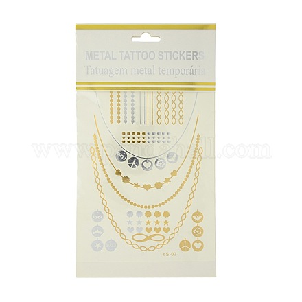 Cool Body Art Removable Mixed Necklace & Chain Shapes Fake Temporary Tattoos Metallic Paper Stickers AJEW-O007-27-1