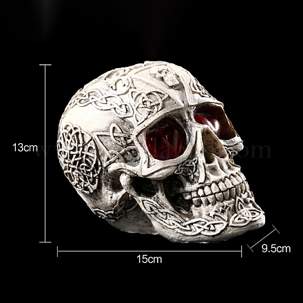ハロウィンバーの装飾  樹脂の頭蓋骨モデルの彫像  写真小道具  フローラルホワイト  150x95x130mm PW-WG89825-03-1