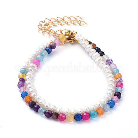 Set di braccialetti con perline in agata naturale e perle d'acqua dolce BJEW-JB05145-03-1