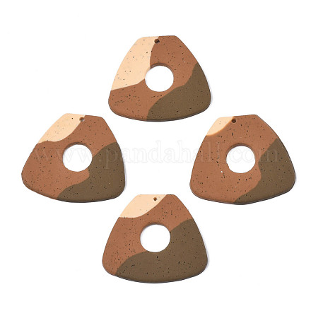 手作り樹脂粘土ペンダント  三角形  コーヒー  30~30.5x34~35x2~3mm  穴：1.6mm CLAY-N010-041-1