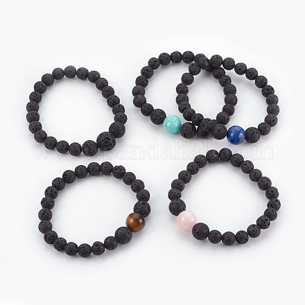 Bracelets extensibles en perles de lave naturelle BJEW-JB03958-1