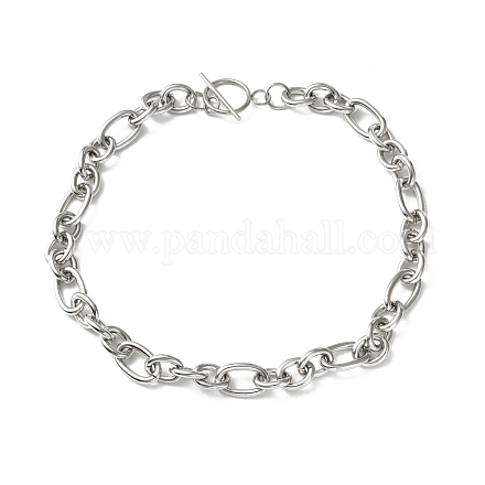 304 collar de cadena figaro de acero inoxidable con cierre de palanca para hombres y mujeres STAS-P300-01P-1