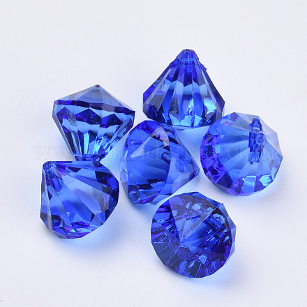 透明なアクリルパーツ  多面カット  ダイヤモンド  ブルー  15x15mm  穴：2mm  約370個/500g TACR-Q260-C-V44-1