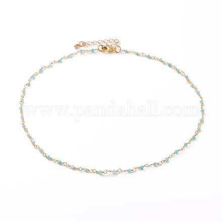 Colliers de perles d'amazonite naturelle rondes à facettes NJEW-JN03215-03-1
