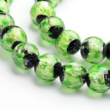 Glow in the Dark Luminous Style Handmade Silver Foil Glass Round Beads FOIL-I006-8mm-03-1