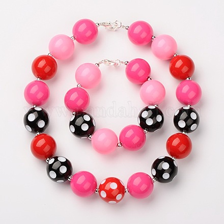 Chunky Round Bubblegum Acrylic Beads Jewelry Sets: Bracelets & Necklaces SJEW-JS00778-04-1