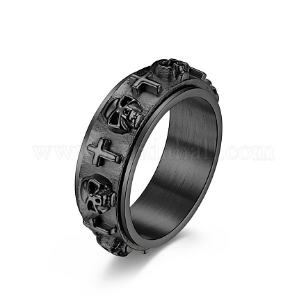 Titanium Steel Skull & Cross Rotatable Finger Ring SKUL-PW0002-015D-B-1