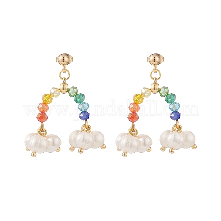 Aretes colgantes de nube y arcoíris con cuentas de vidrio y perlas naturales EJEW-TA00151-1
