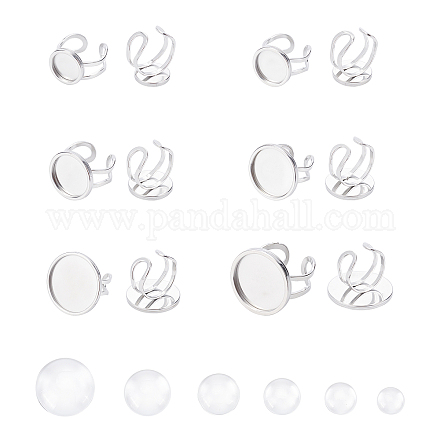 Unicraftale 24pcs 12 estilo 304 ajustes de anillo de almohadilla de puño de acero inoxidable STAS-UN0024-43-1